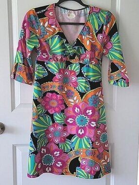 Spunk Wear Bright Retro Floral Flower Athletic Activewear Dress - Size Small
